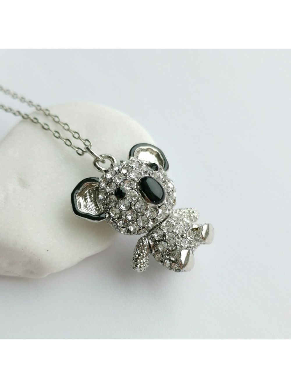 Teddy Koala Bear Pendant Necklace Silver Tone Swarovski Crystals
